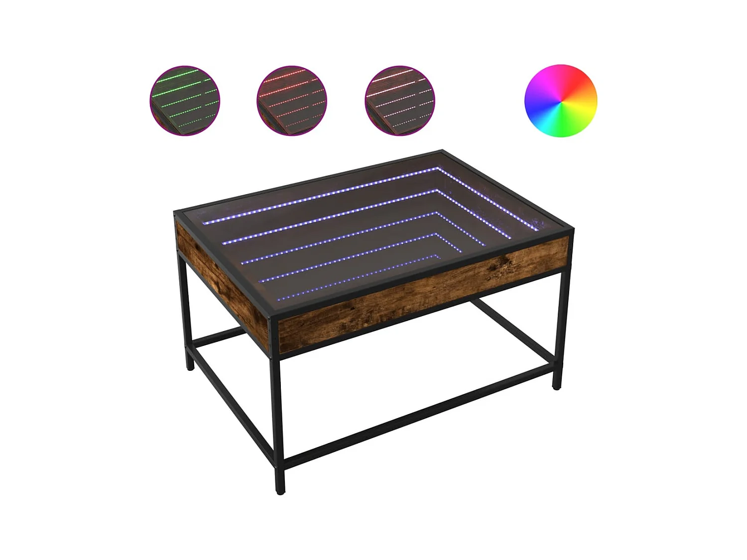 Table basse avec LED infini chêne fumé 70x50x41 cm