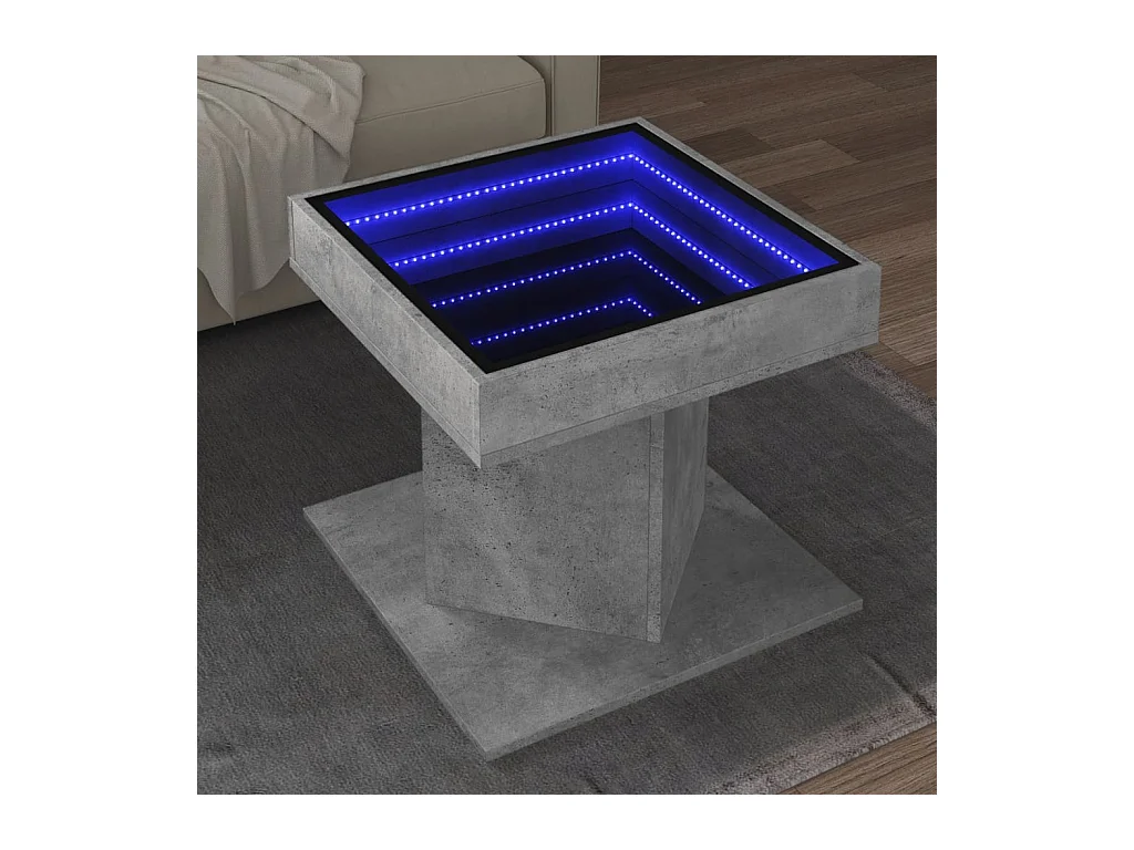 Betongrijze salontafel met LED 50x50x45 cm bewerkt hout
