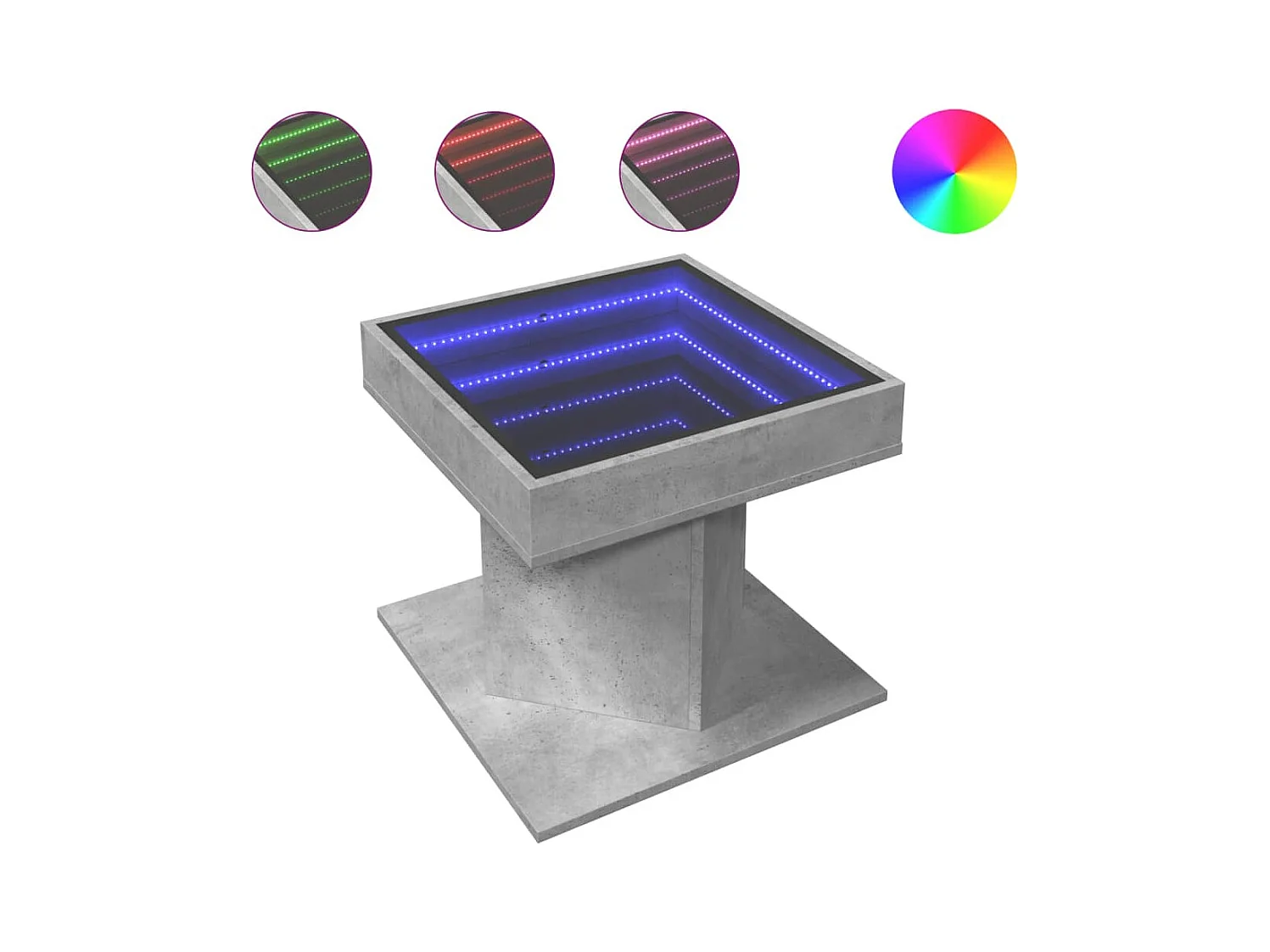 Betongrijze salontafel met LED 50x50x45 cm bewerkt hout