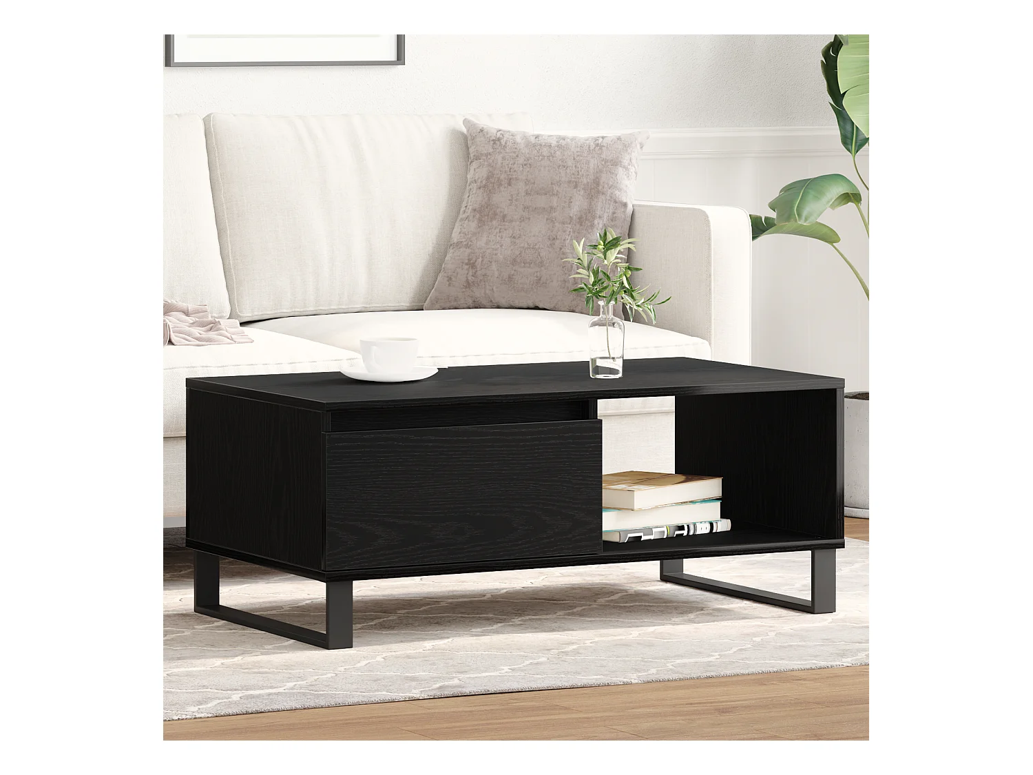 Table basse Bois noir 90x50x36,5 cm Bois d'ingénierie