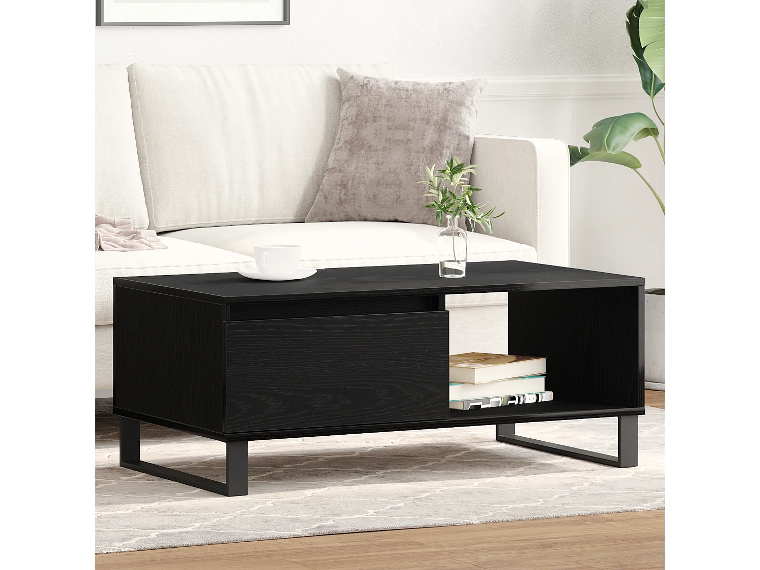 Table basse Bois noir 90x50x36,5 cm Bois d'ingénierie