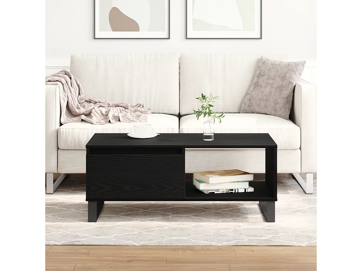 Table basse Bois noir 90x50x36,5 cm Bois d'ingénierie