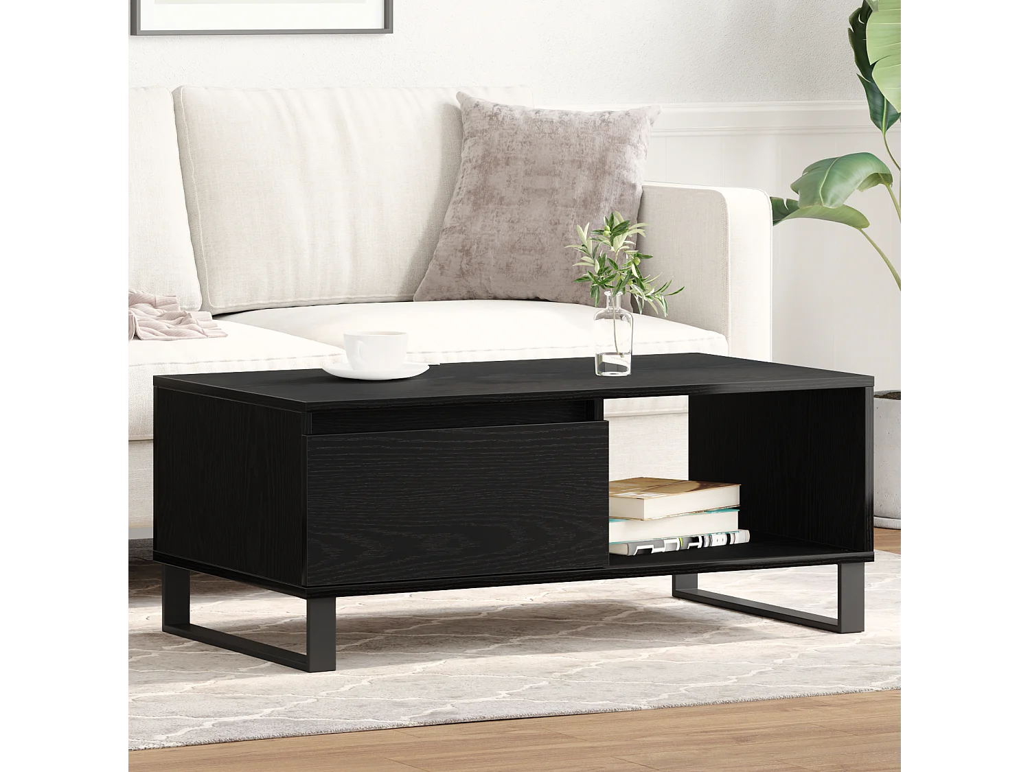 Table basse Bois noir 90x50x36,5 cm Bois d'ingénierie