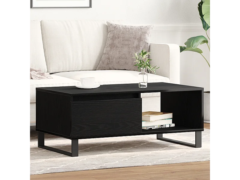 Table basse Bois noir 90x50x36,5 cm Bois d'ingénierie