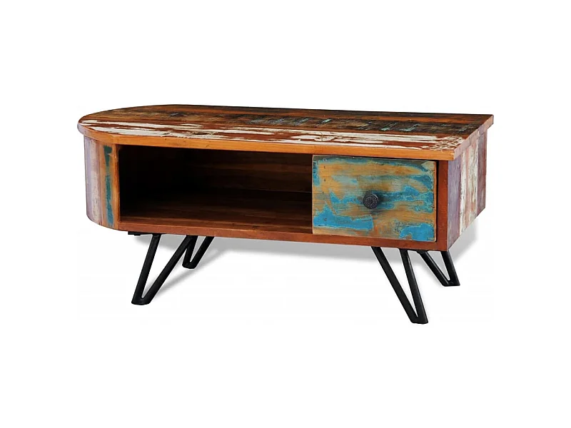 Table basse avec pieds en fer Bois massif de récupération