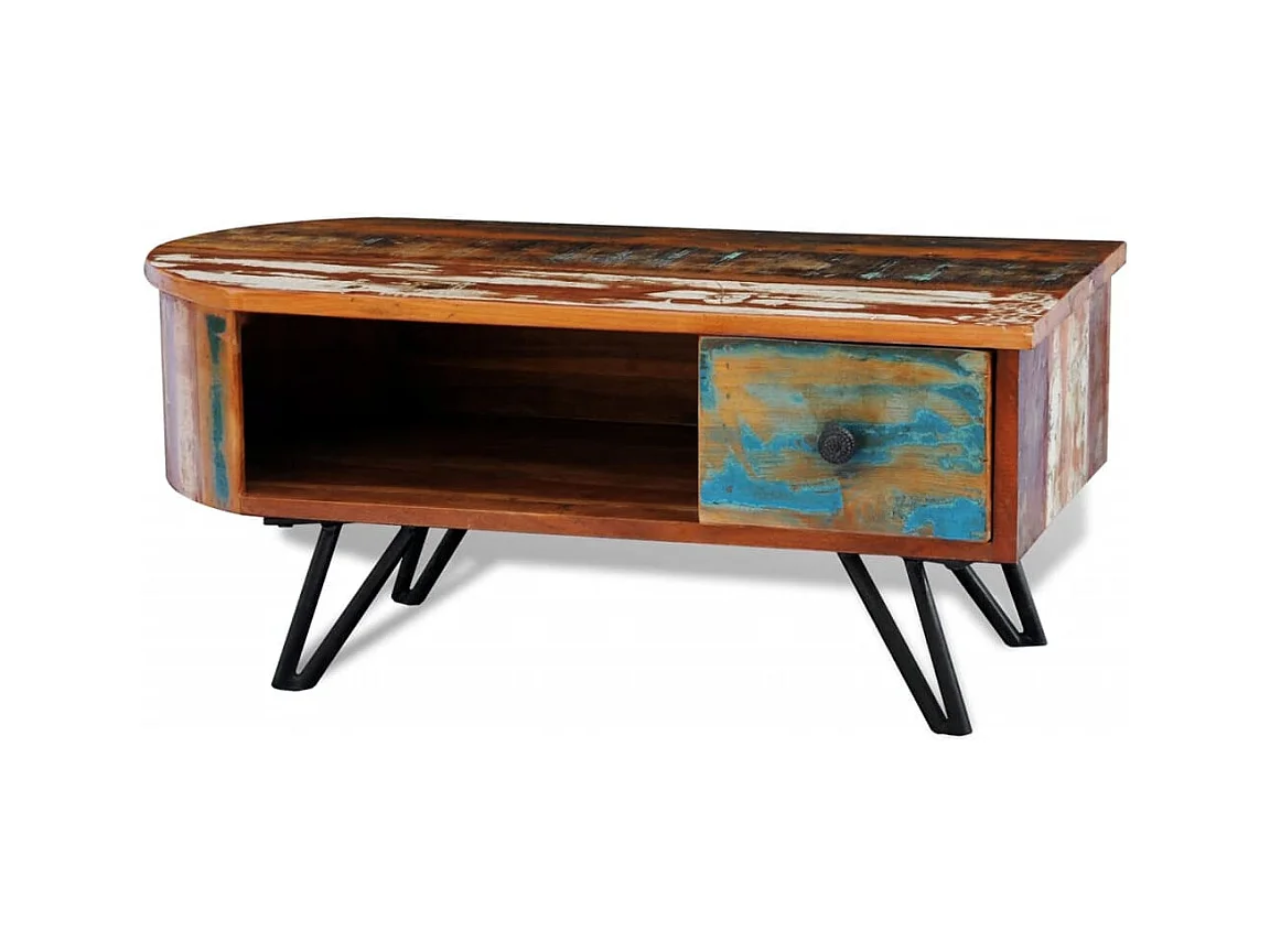 Table basse avec pieds en fer Bois massif de récupération