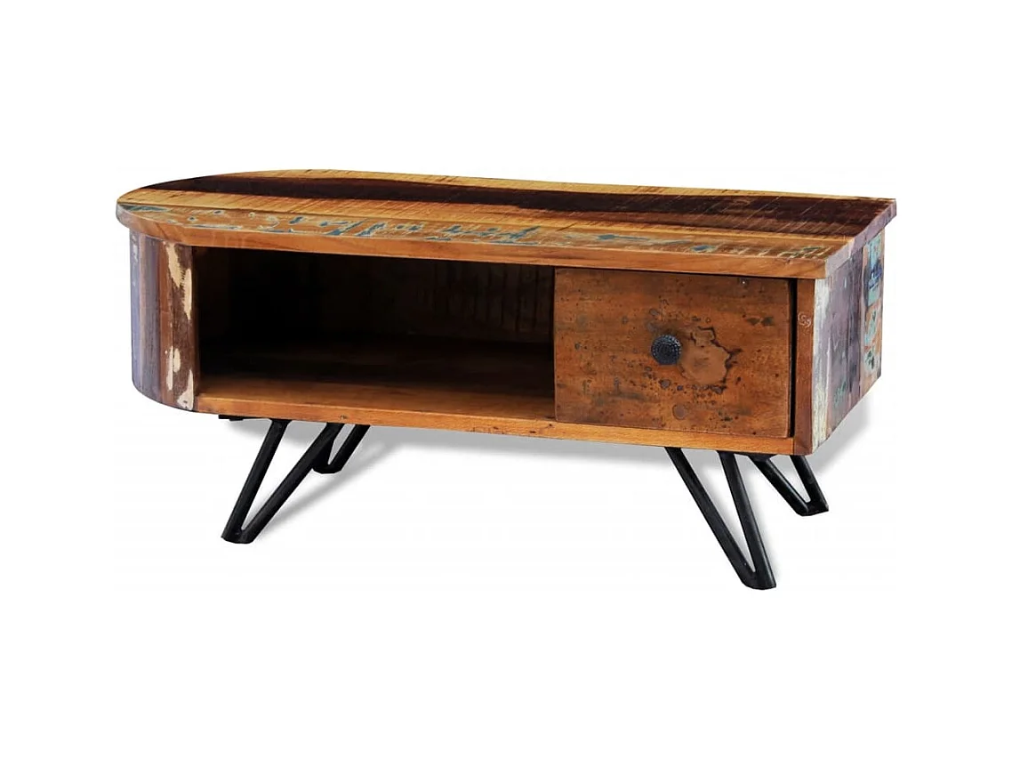 Table basse avec pieds en fer Bois massif de récupération