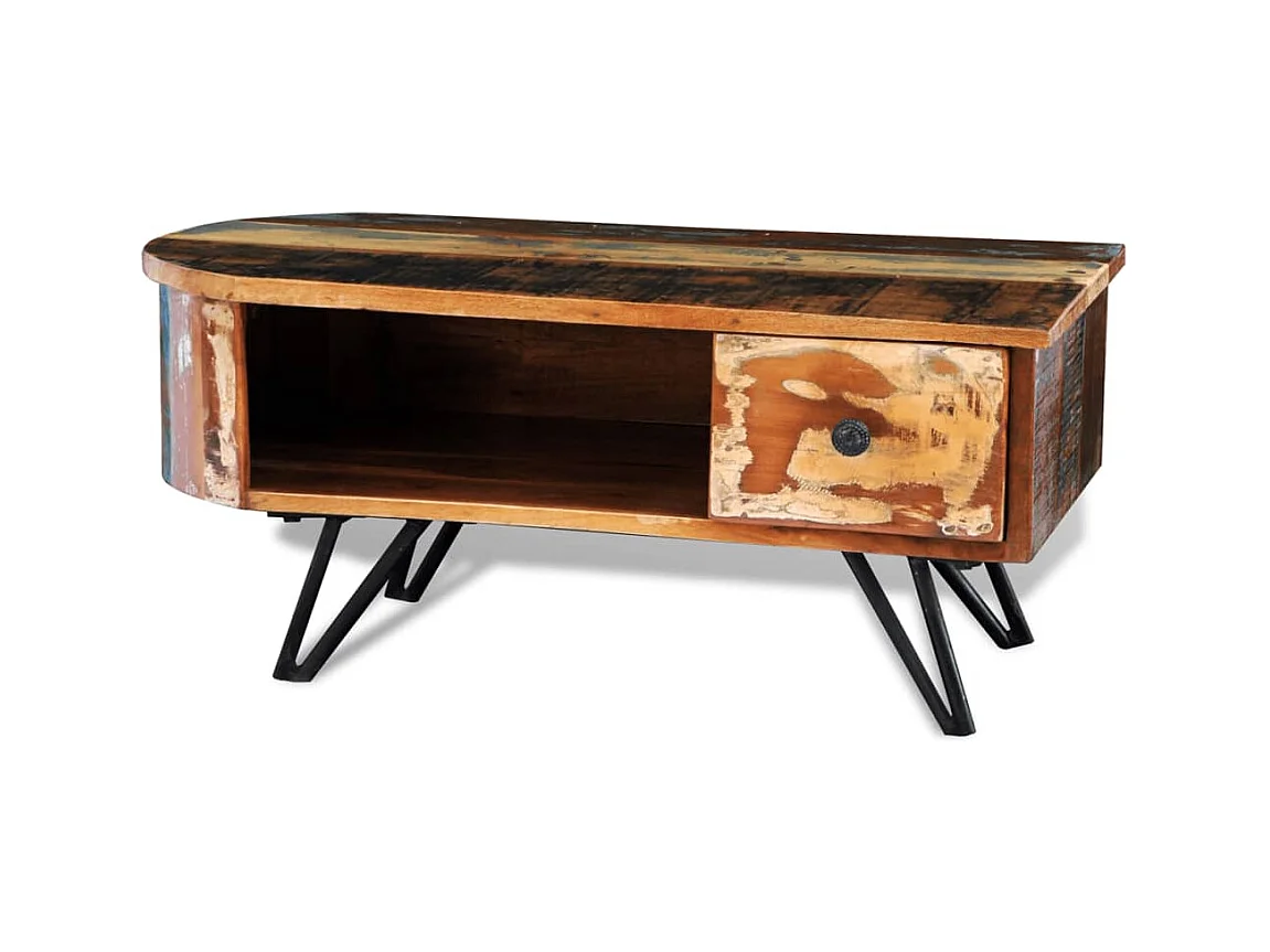 Table basse avec pieds en fer Bois massif de récupération