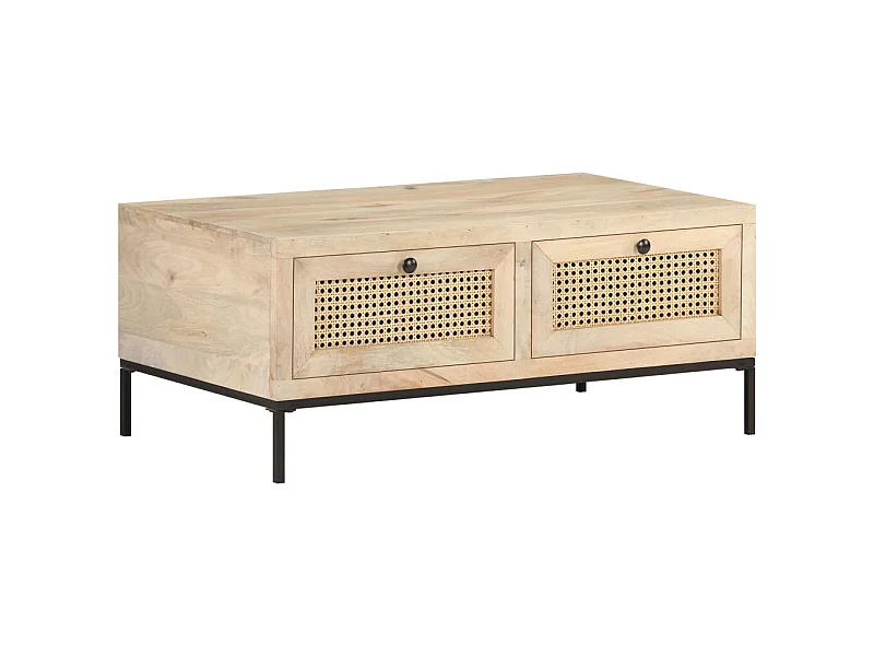Table basse 90x50x37 cm Bois de manguier et canne naturelle