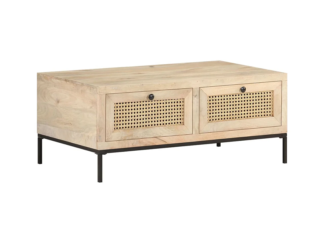 Table basse 90x50x37 cm Bois de manguier et canne naturelle