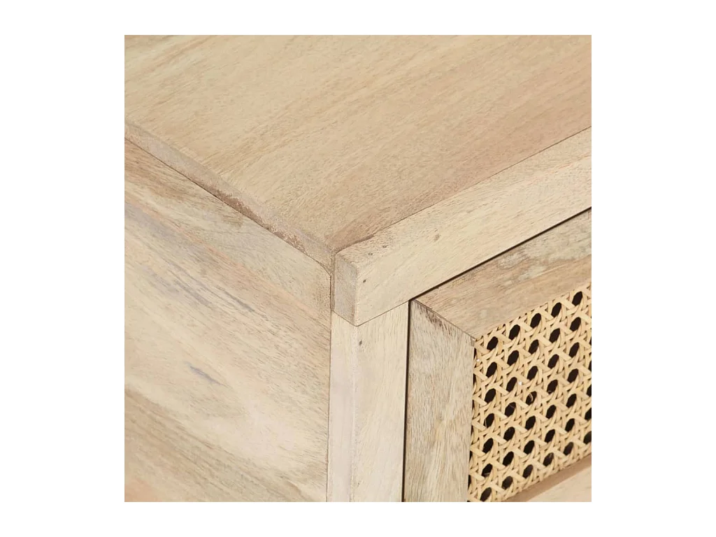 Table basse 90x50x37 cm Bois de manguier et canne naturelle