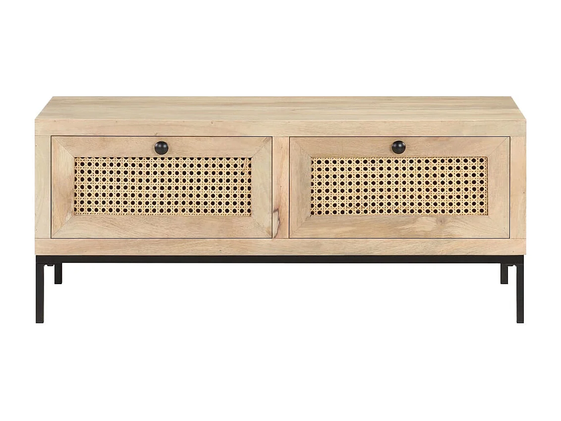 Table basse 90x50x37 cm Bois de manguier et canne naturelle