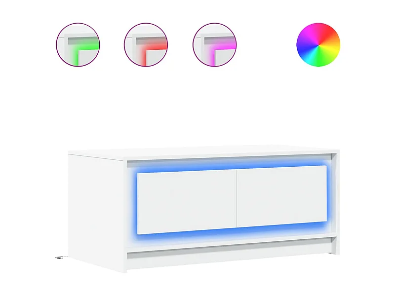 Mesa de centro con luces LED de madera de ingeniería blanca