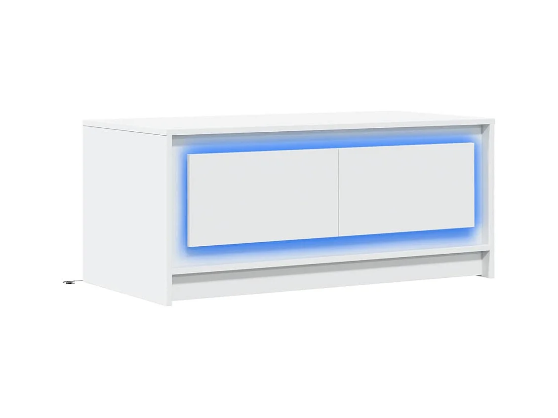 Table basse avec lumières LED blanc bois d'ingénierie