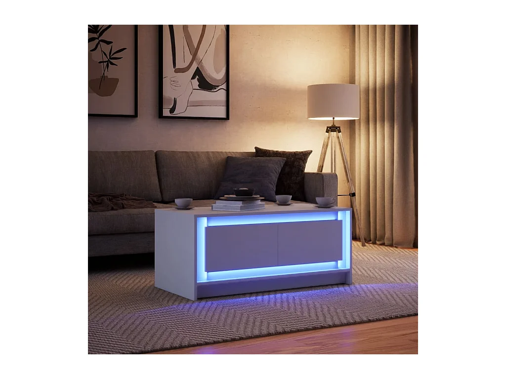 Table basse avec lumières LED blanc bois d'ingénierie