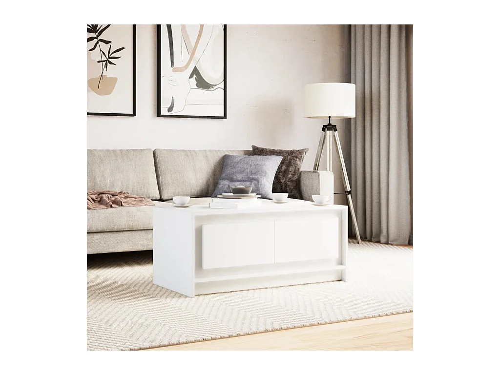 Table basse avec lumières LED blanc bois d'ingénierie