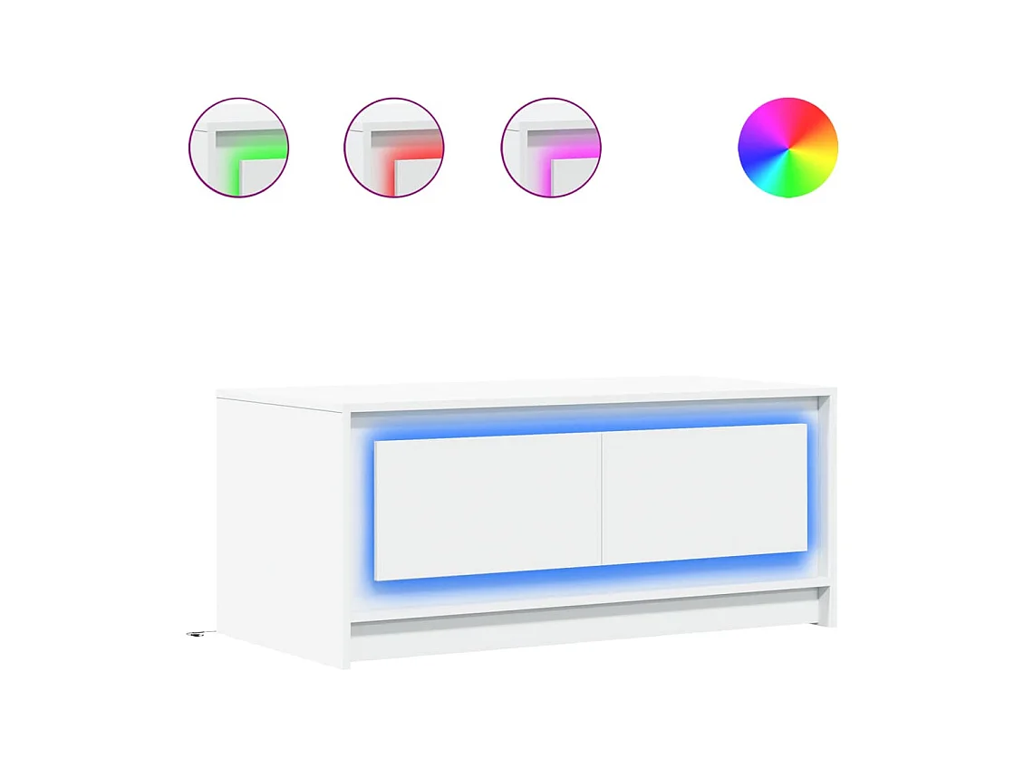 Tavolino da caffè con luci a LED in legno ingegnerizzato bianco