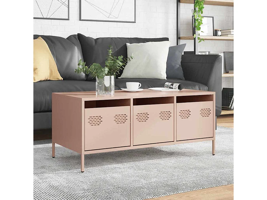 Table basse rose 101,5x50x43,5 cm acier laminé à froid