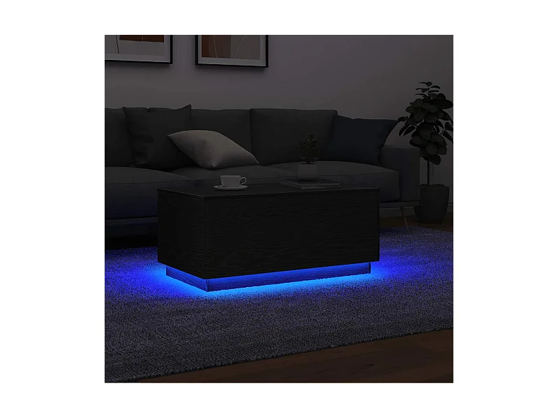 Mesa de centro con luces LED roble negro 90x49x40 cm