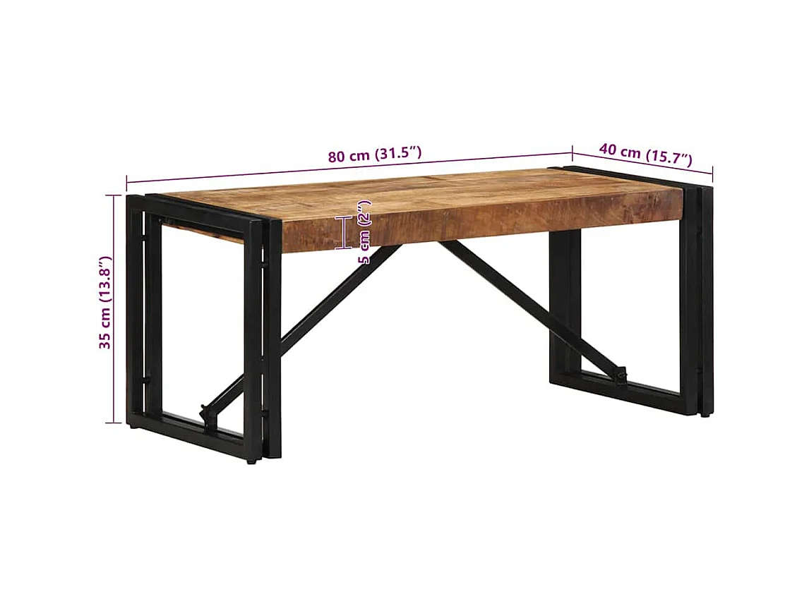 Table basse 80x40x35 cm bois de manguier massif brut