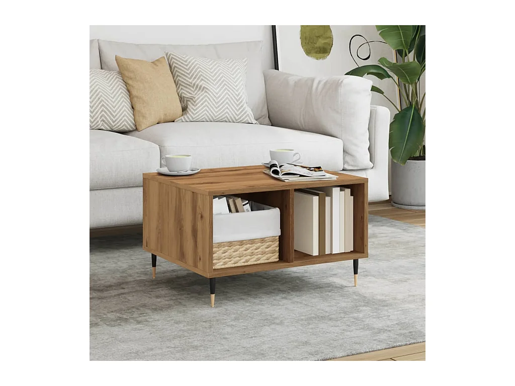 Table basse chêne artisanal 60x50x36,5 cm bois d'ingénierie