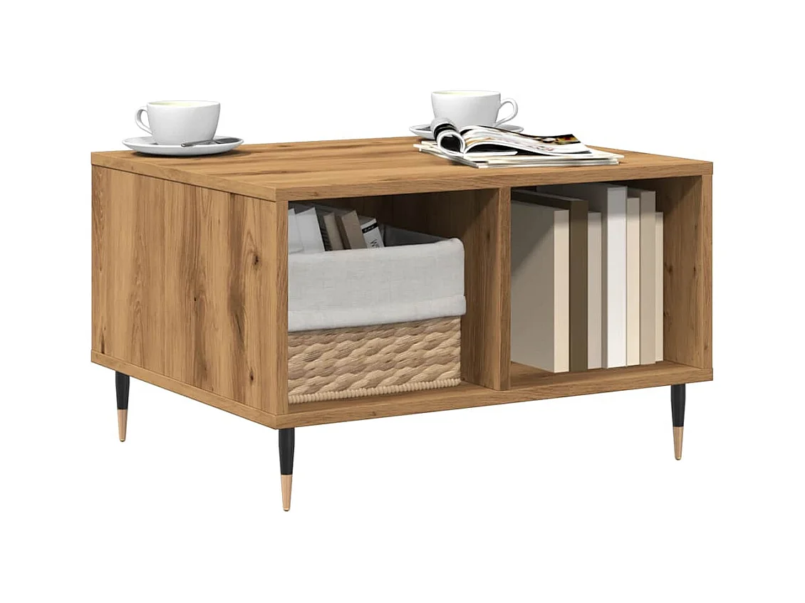 Table basse chêne artisanal 60x50x36,5 cm bois d'ingénierie