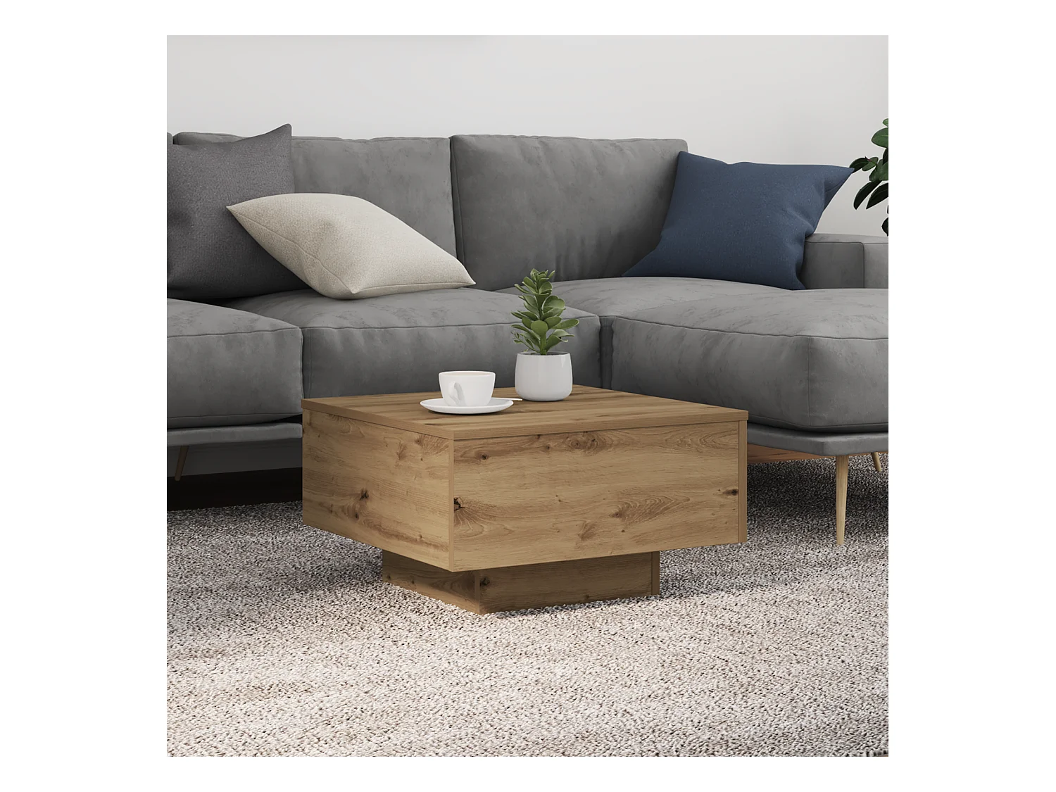 Table basse avec lumières LED Chêne artisanal 55x55x31 cm