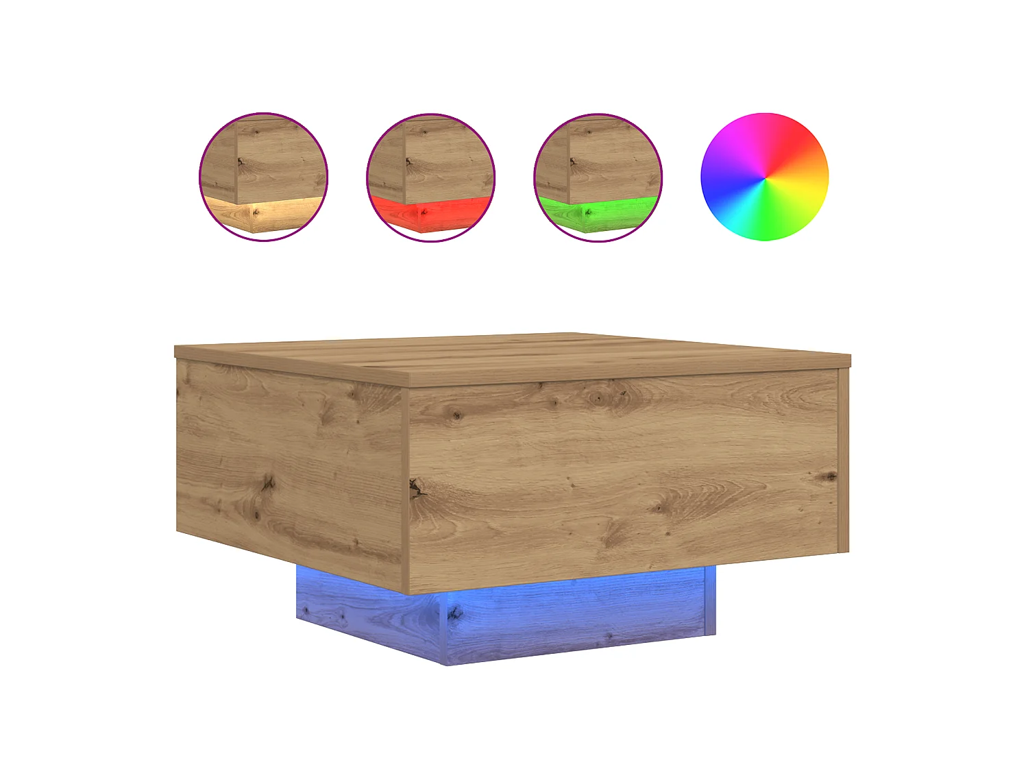 Table basse avec lumières LED Chêne artisanal 55x55x31 cm