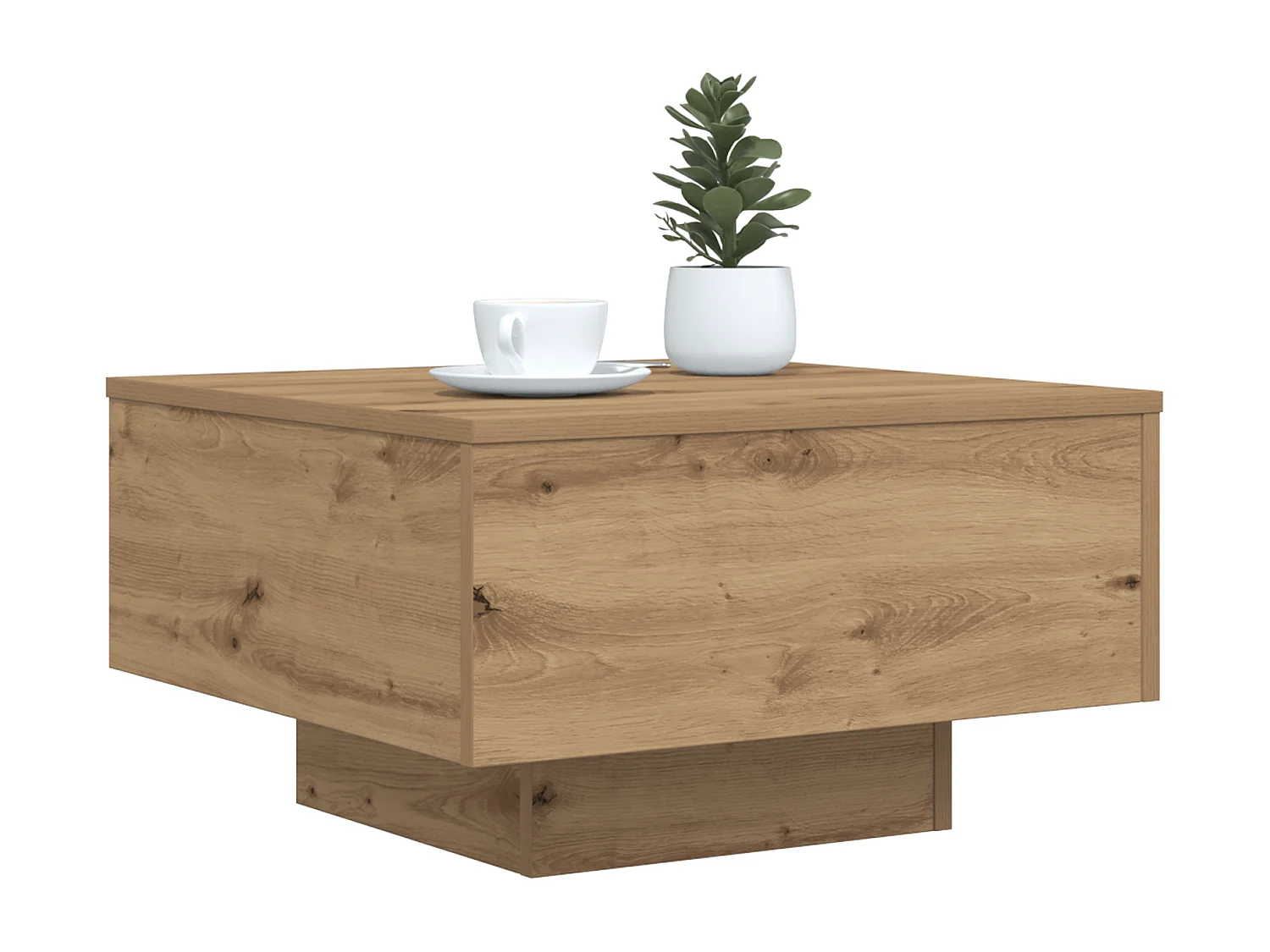 Table basse avec lumières LED Chêne artisanal 55x55x31 cm