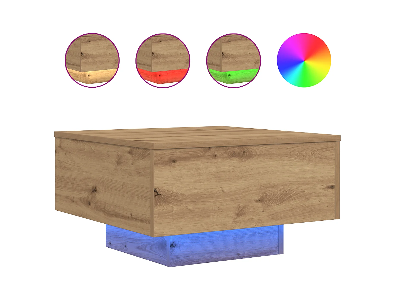 Table basse avec lumières LED Chêne artisanal 55x55x31 cm