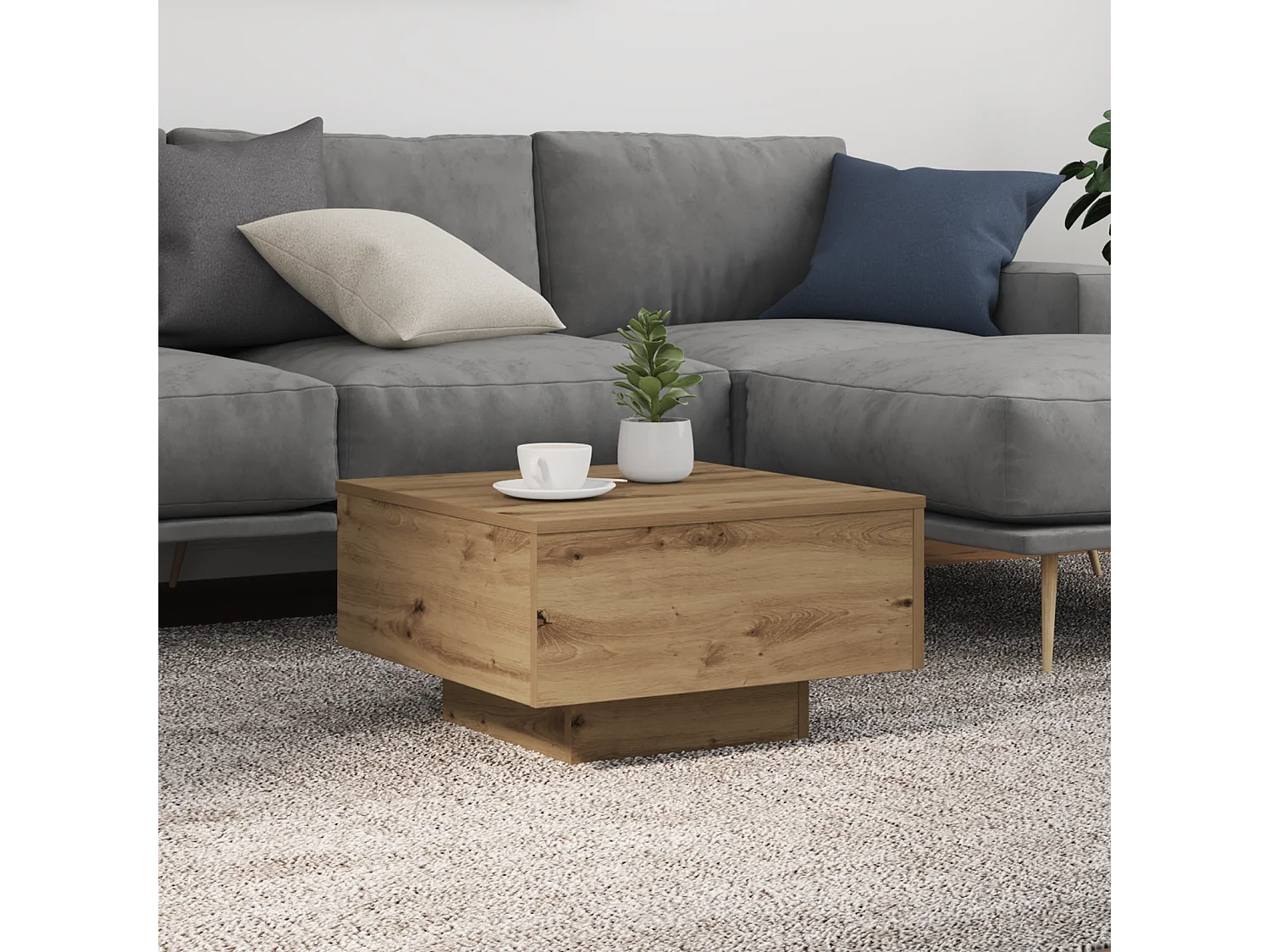 Table basse avec lumières LED Chêne artisanal 55x55x31 cm