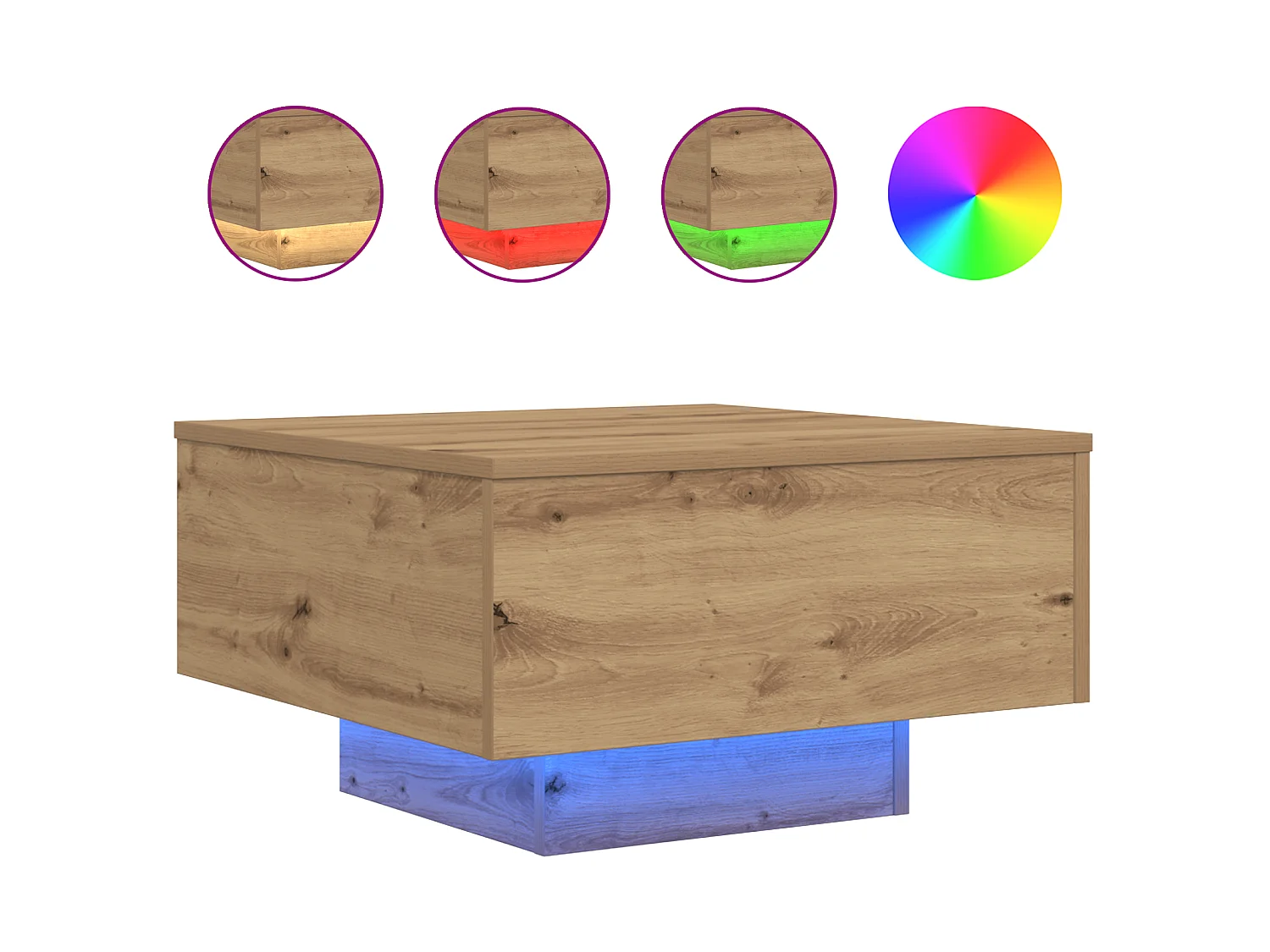 Table basse avec lumières LED Chêne artisanal 55x55x31 cm
