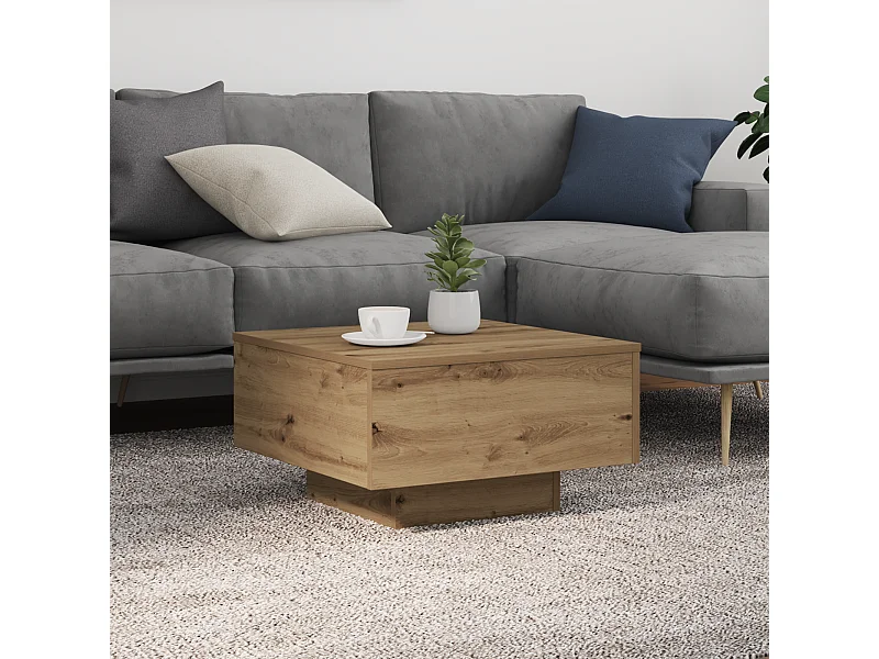 Salontafel met LED-verlichting Handgemaakt eikenhout 55x55x31 cm