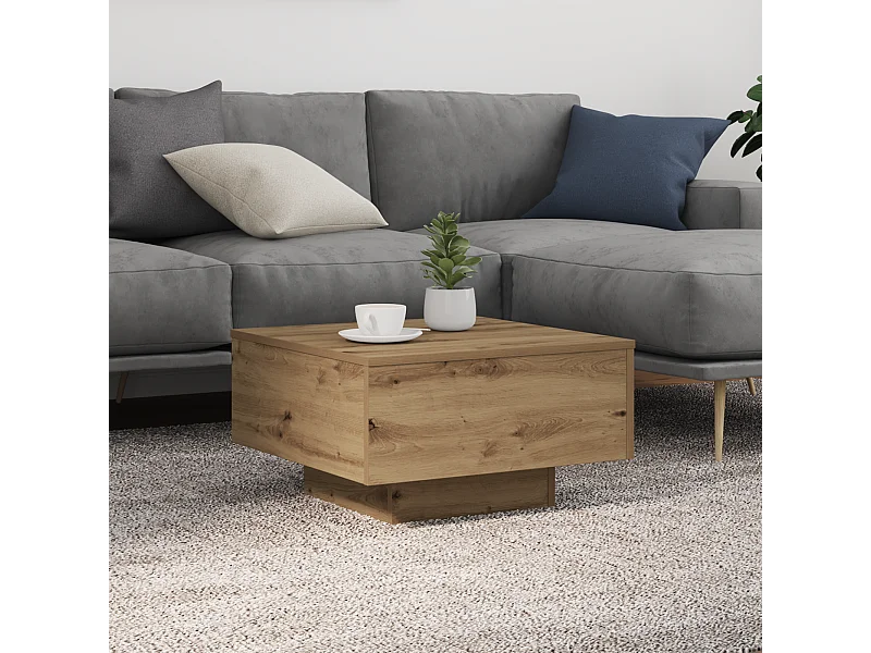 Table basse avec lumières LED Chêne artisanal 55x55x31 cm