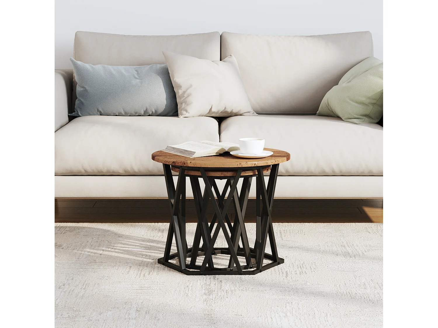 2 Tables d'appoint empilables en bois vieilli et bois reconstitué