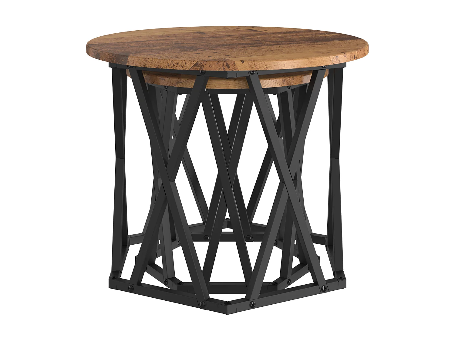 2 Tables d'appoint empilables en bois vieilli et bois reconstitué