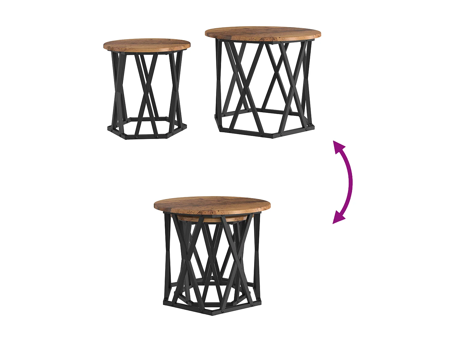 2 Tables d'appoint empilables en bois vieilli et bois reconstitué