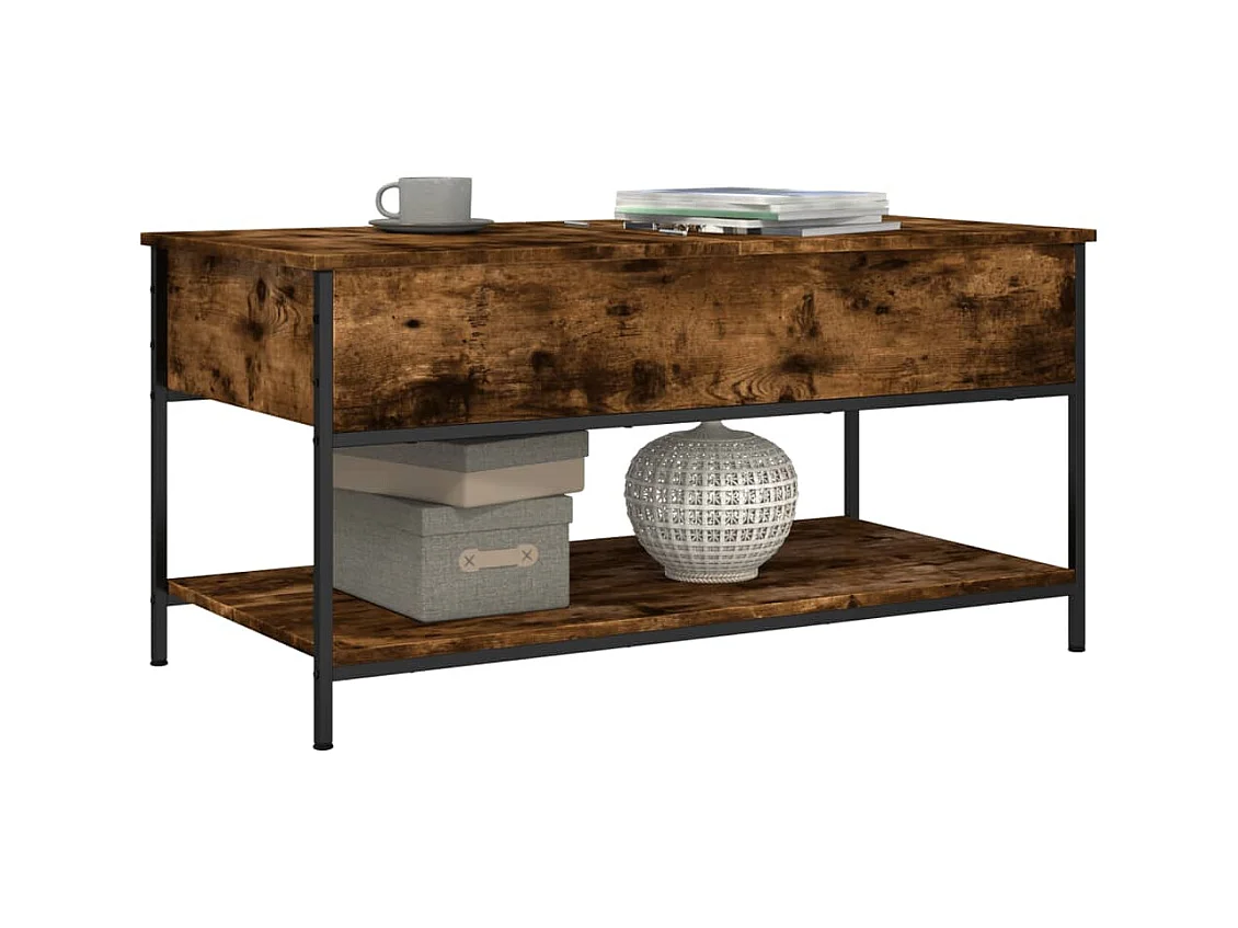 Table basse chêne fumé 100x50x50 cm bois d'ingénierie et métal