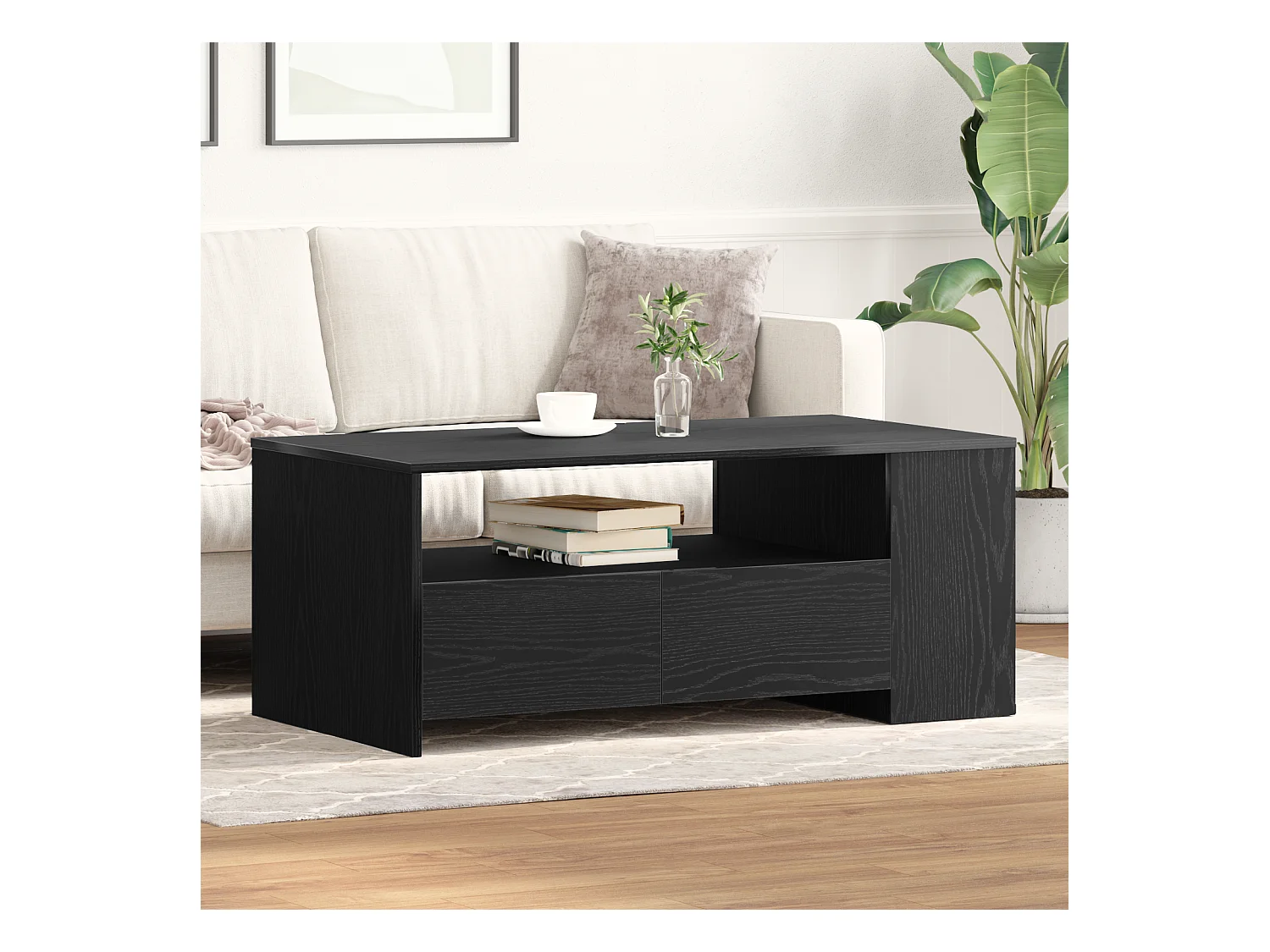 Table basse en chêne noir 102x55x43,5 cm en bois reconstitué