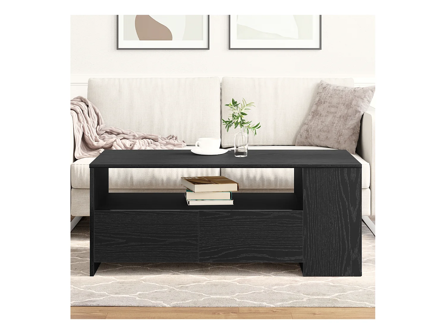 Table basse en chêne noir 102x55x43,5 cm en bois reconstitué