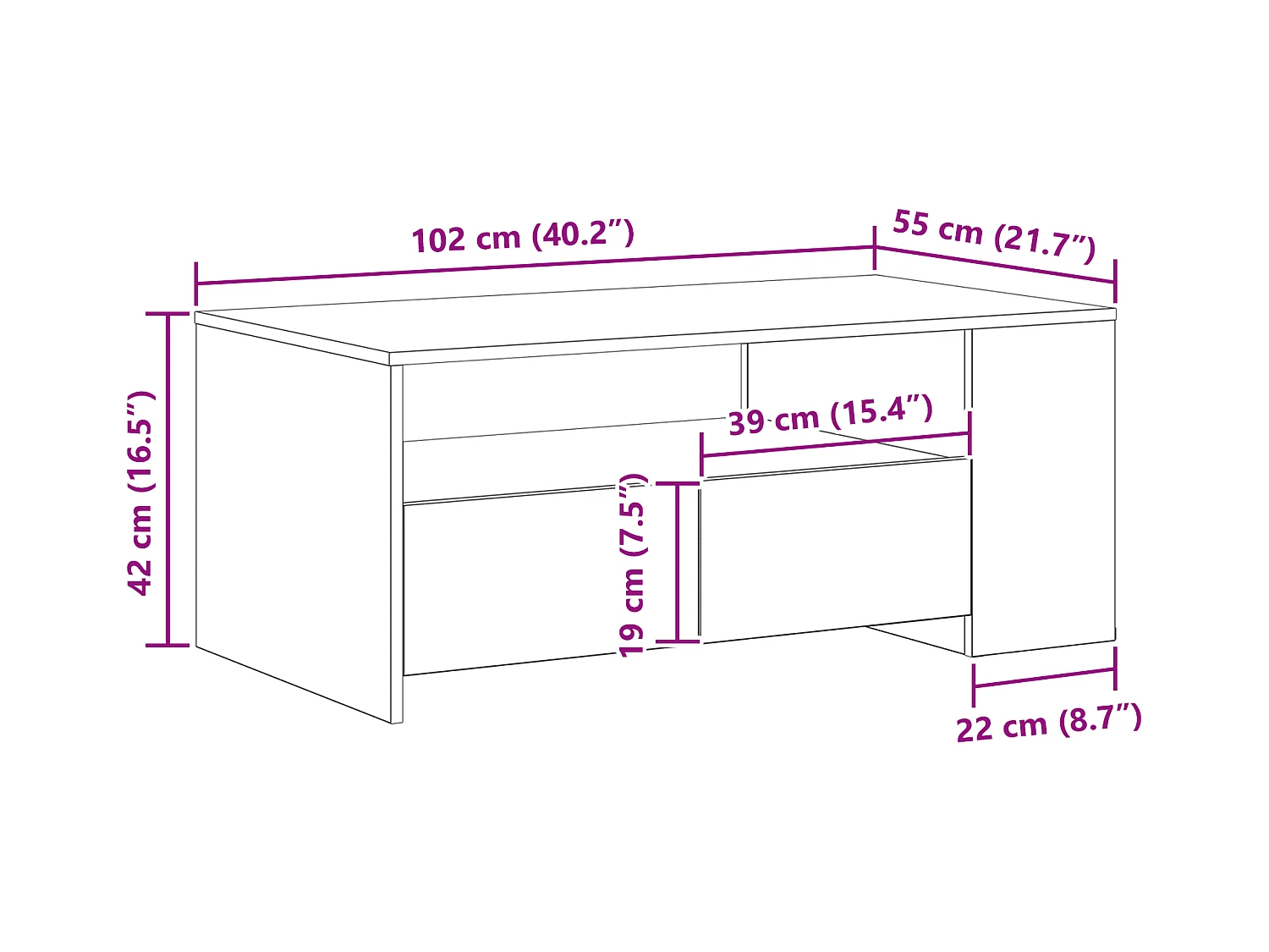 Table basse en chêne noir 102x55x43,5 cm en bois reconstitué