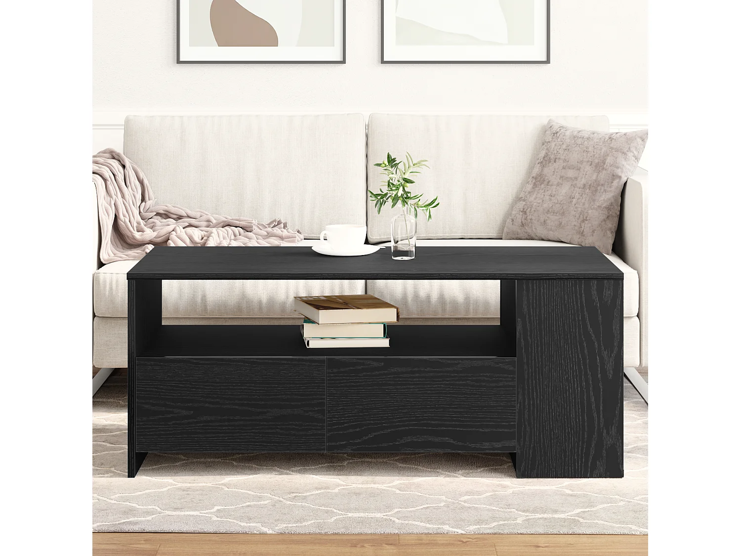 Table basse en chêne noir 102x55x43,5 cm en bois reconstitué