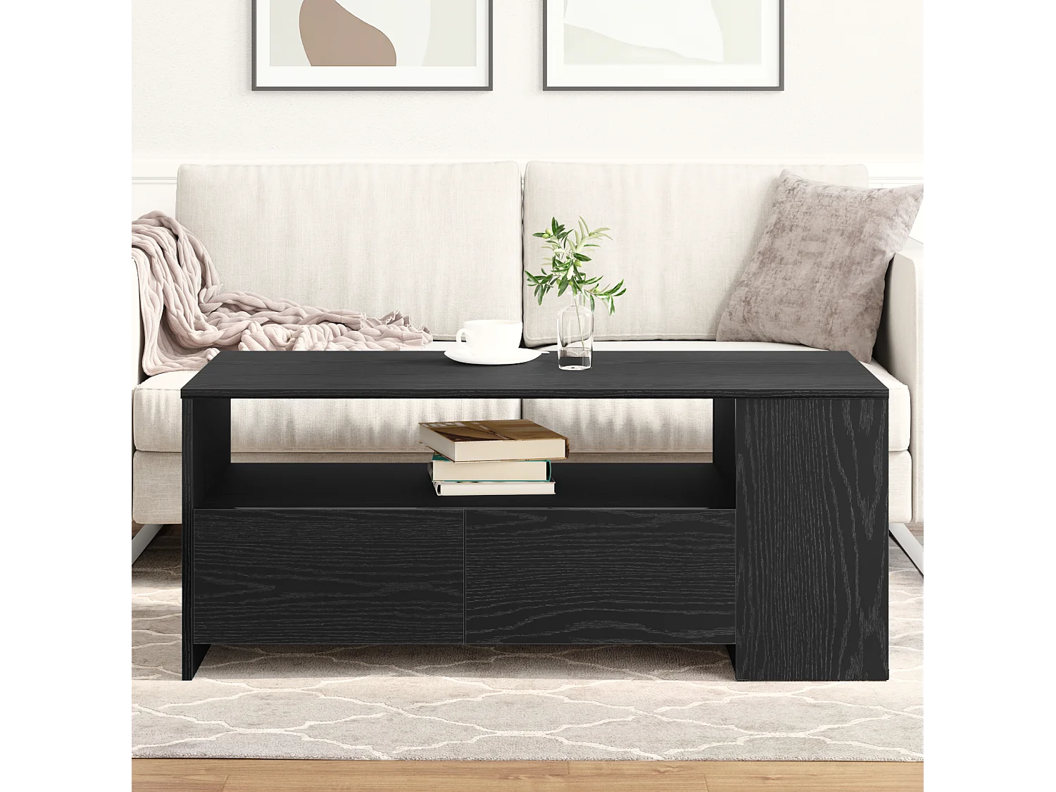 Table basse en chêne noir 102x55x43,5 cm en bois reconstitué