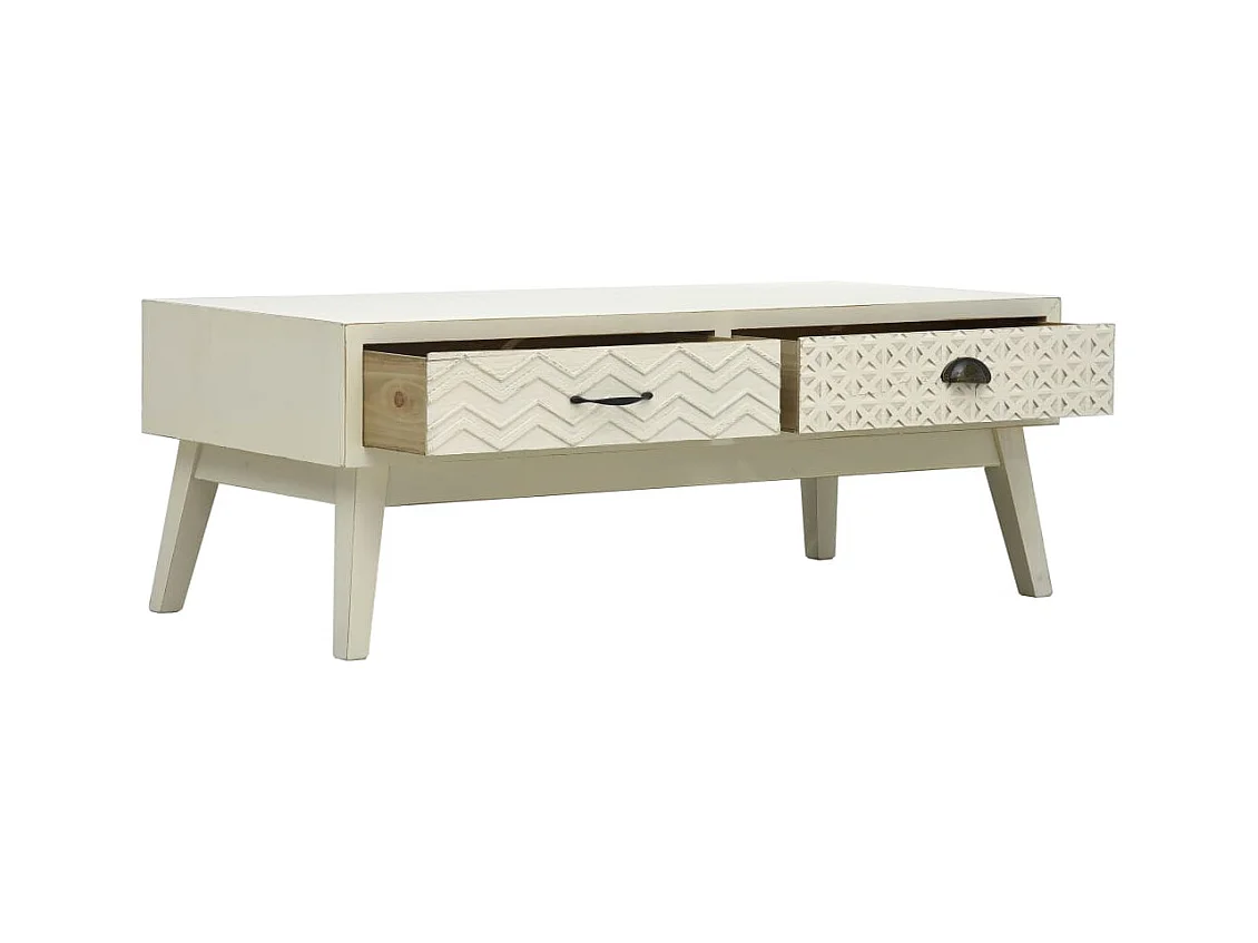 Table basse avec 2 tiroirs Gris sculpté 110x50x40 cm Bois