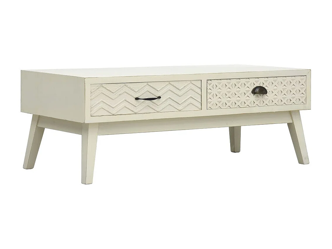 Table basse avec 2 tiroirs Gris sculpté 110x50x40 cm Bois