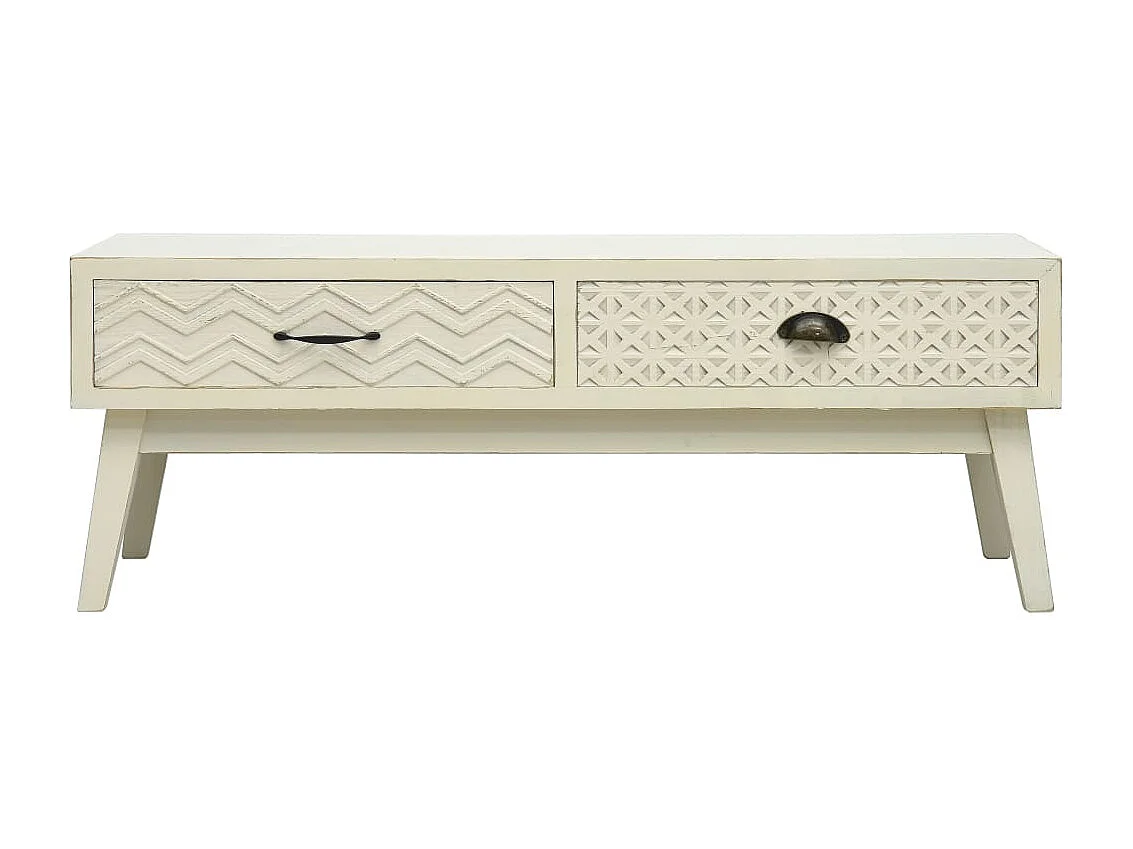 Table basse avec 2 tiroirs Gris sculpté 110x50x40 cm Bois