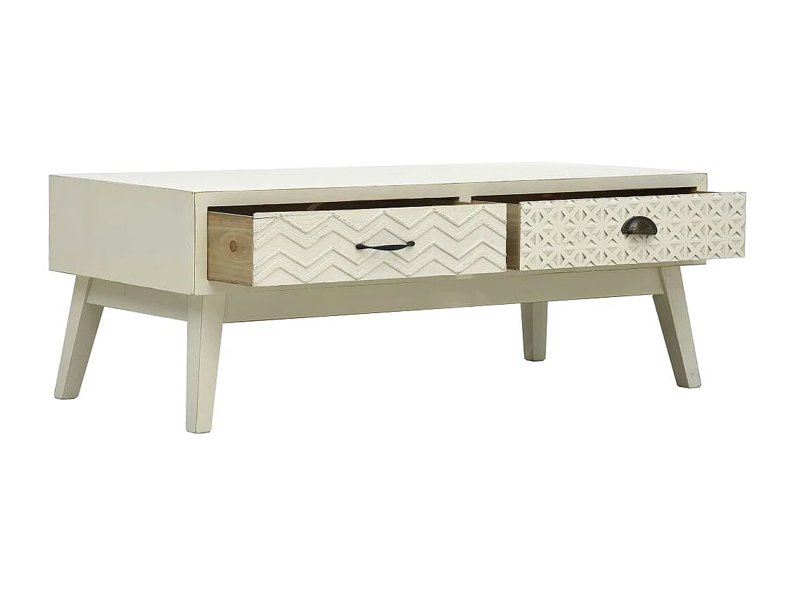 Table basse avec 2 tiroirs Gris sculpté 110x50x40 cm Bois