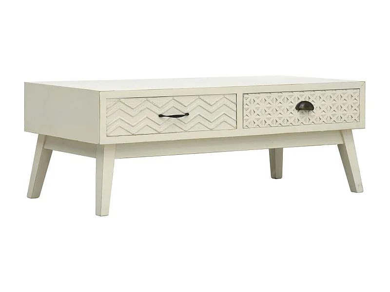 Table basse avec 2 tiroirs Gris sculpté 110x50x40 cm Bois