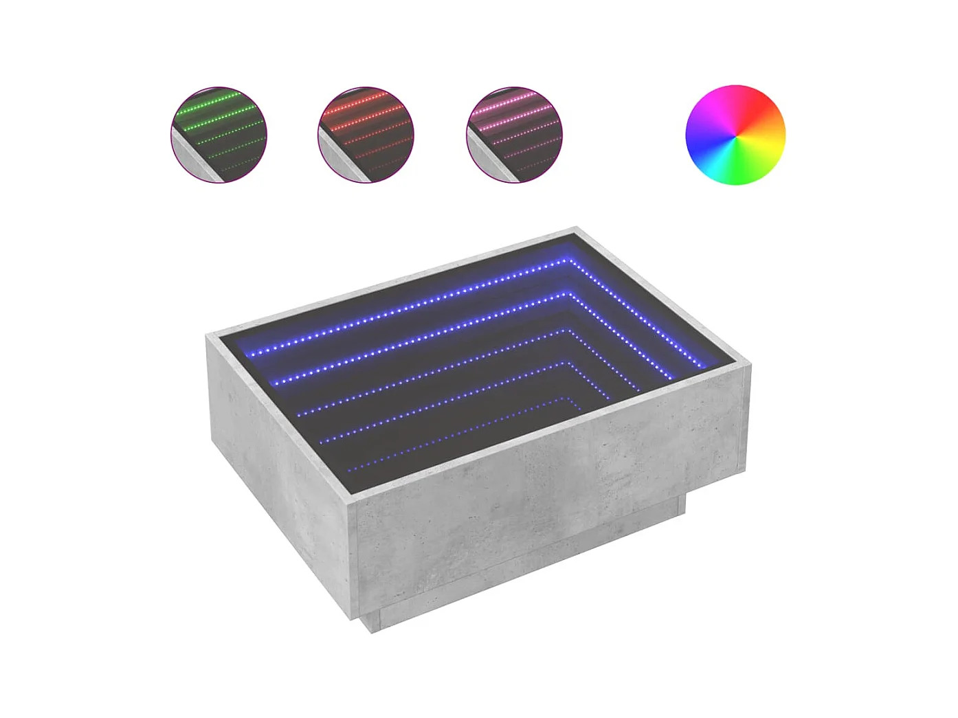 Table basse avec LED gris béton 70x50x30 cm bois d'ingénierie