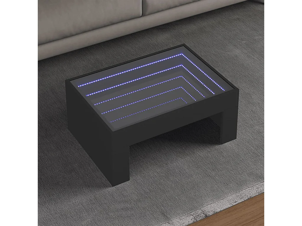 Mesa de centro con LED infinito negra 70x50x30 cm